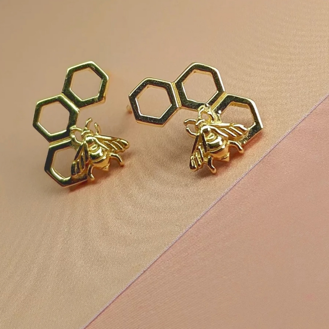 Vurchoo Gold Bumblebee Stud Earrings - Life Before Plastic