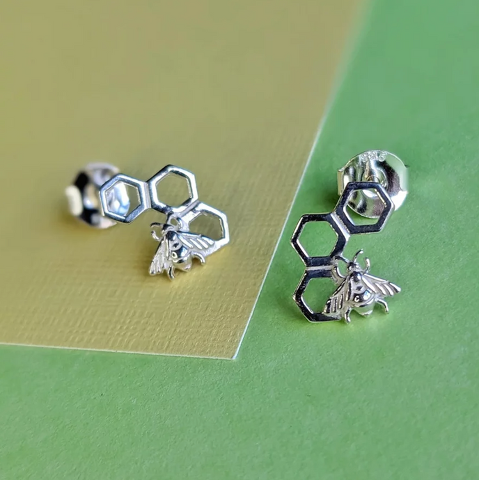 Vurchoo Silver Bumblebee Stud Earrings - Life Before Plastic